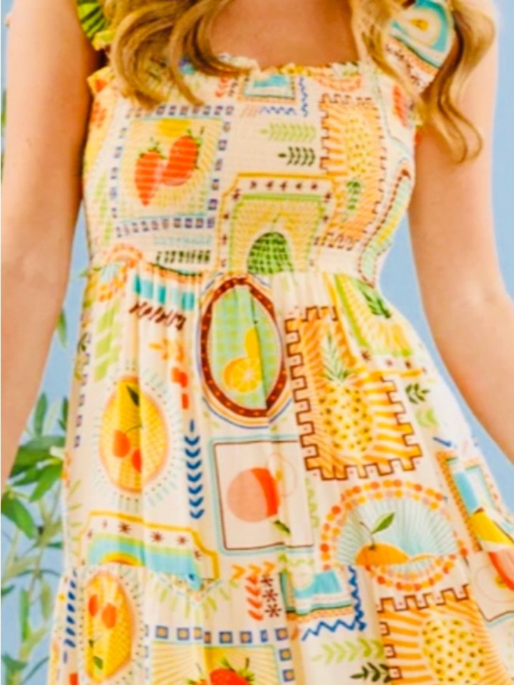 Women's By the River Natasha Multicolor Midi Dress - Sleeveless Smocked Bodice - Picture 2 of 13